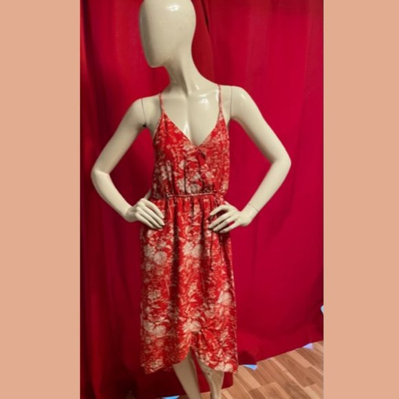 Lucky Brand Red Floral Silk Hi Lo Dress NWT Size Small - Picture 2 of 8